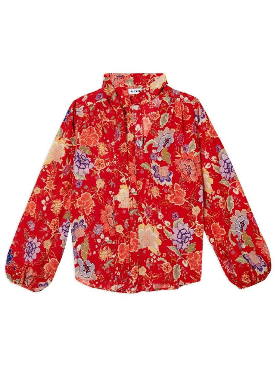 Clothing * | Rixo London 'Moss' Pussy Bow Peony Blouse