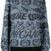 Clothing * | Ganni Blue 'Logo Smiley Balloon Sleeve Sweater'