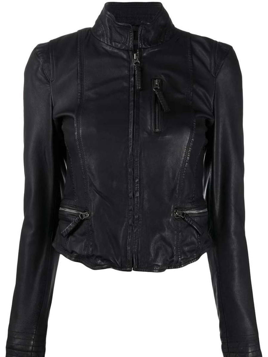 Clothing * | Mdk Clothing Black 'Rucy' Zipped Leather Jacket