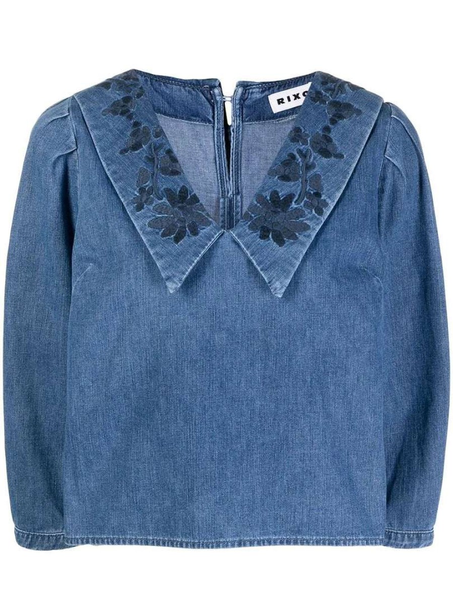 Clothing * | Rixo London 'Willa' Embroidered Denim Blouse