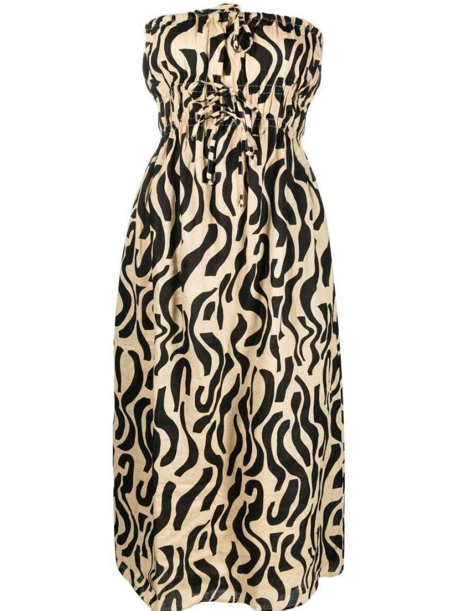 Clothing * | Faithfull The Brand Black And Beige 'Contessa' Midi Dress Clothing