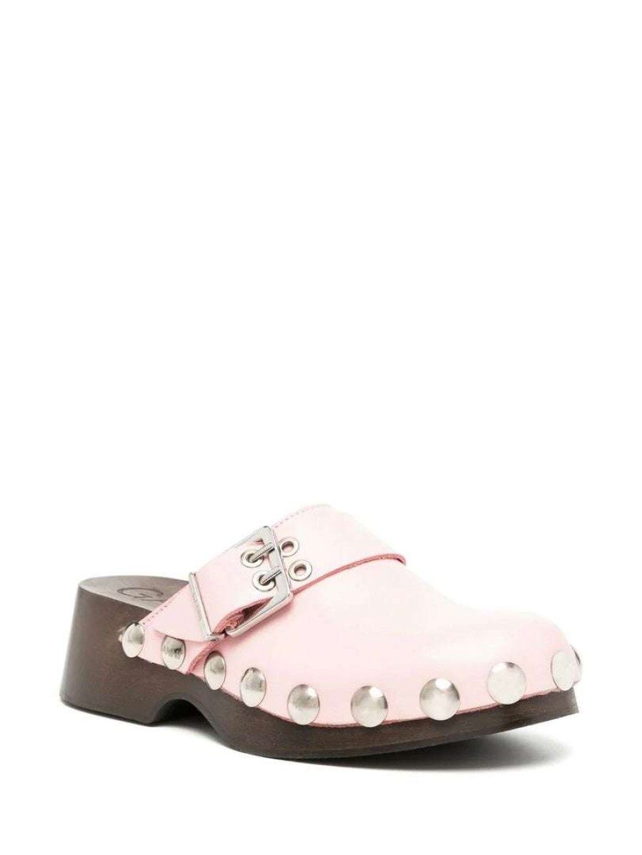 Shoes * | Ganni Light Pink 'Studded Buckle Clogs'