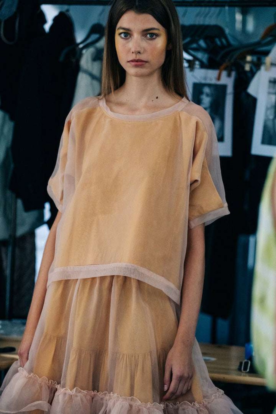 Clothing * | Rabens Saloner Clothing Mustard 'Pim' Layered Organza Top