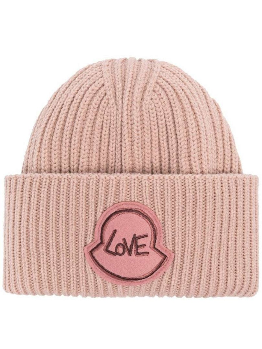 Accessories * | Moncler Pink 'Love Patch Beanie'