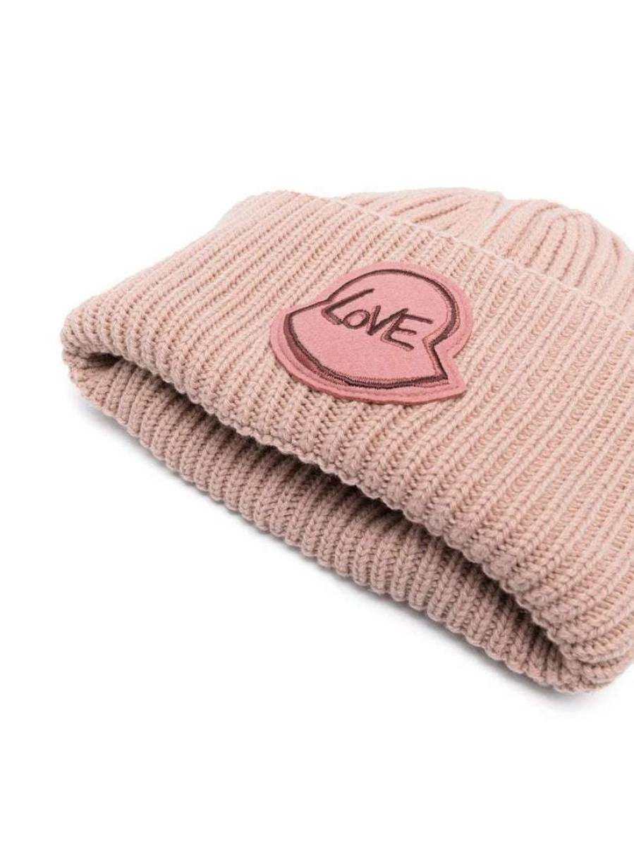 Accessories * | Moncler Pink 'Love Patch Beanie'