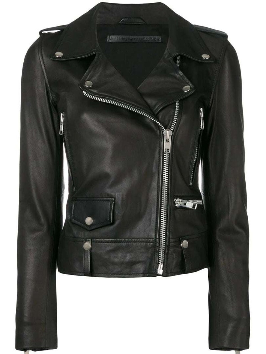 Clothing * | Mdk Clothing 'Black Seattle Leather Biker Jacket'