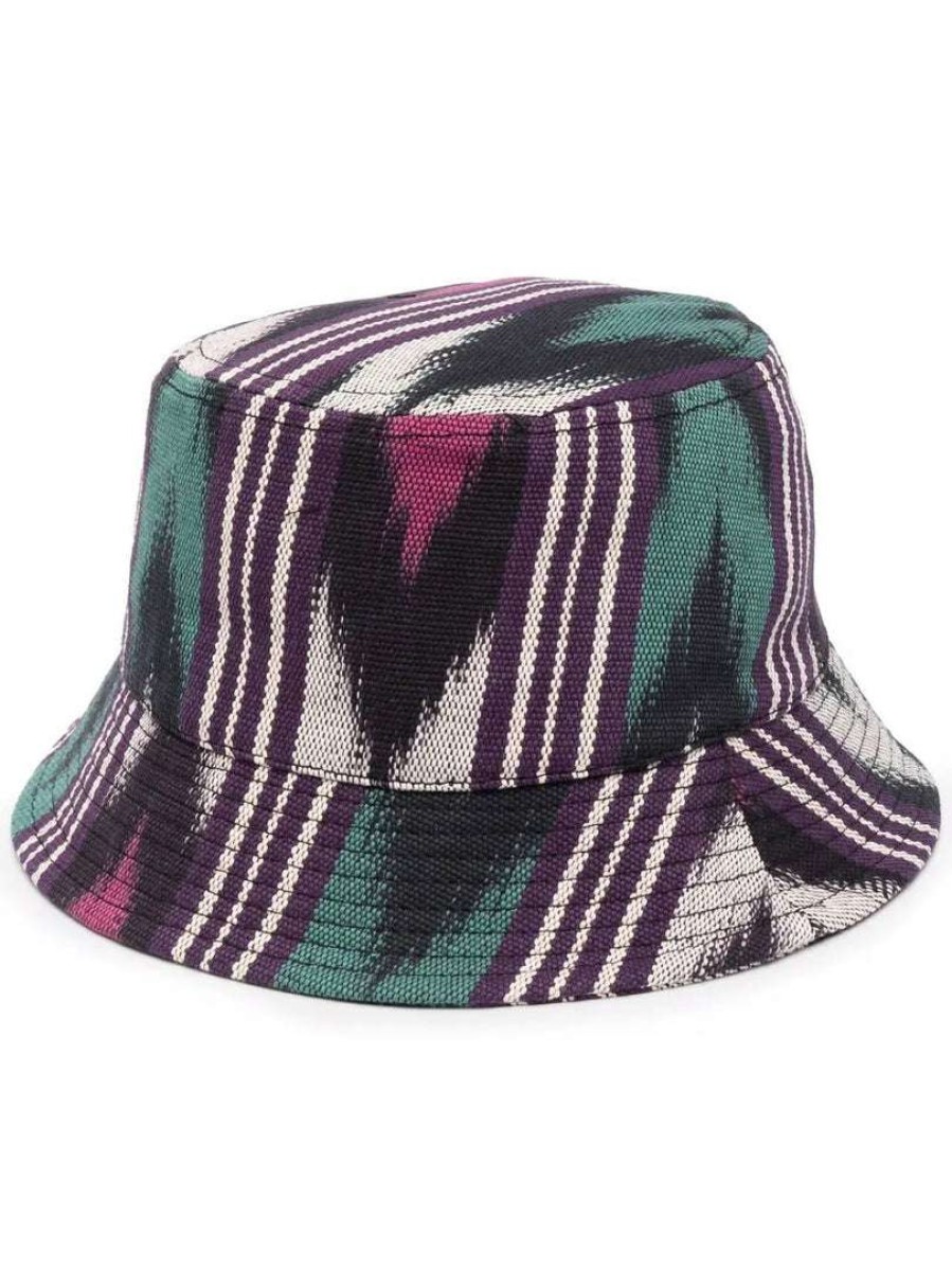 Accessories * | Isabel Marant Dark Purple And Green 'Haley' Printed Bucket Hat Accessories