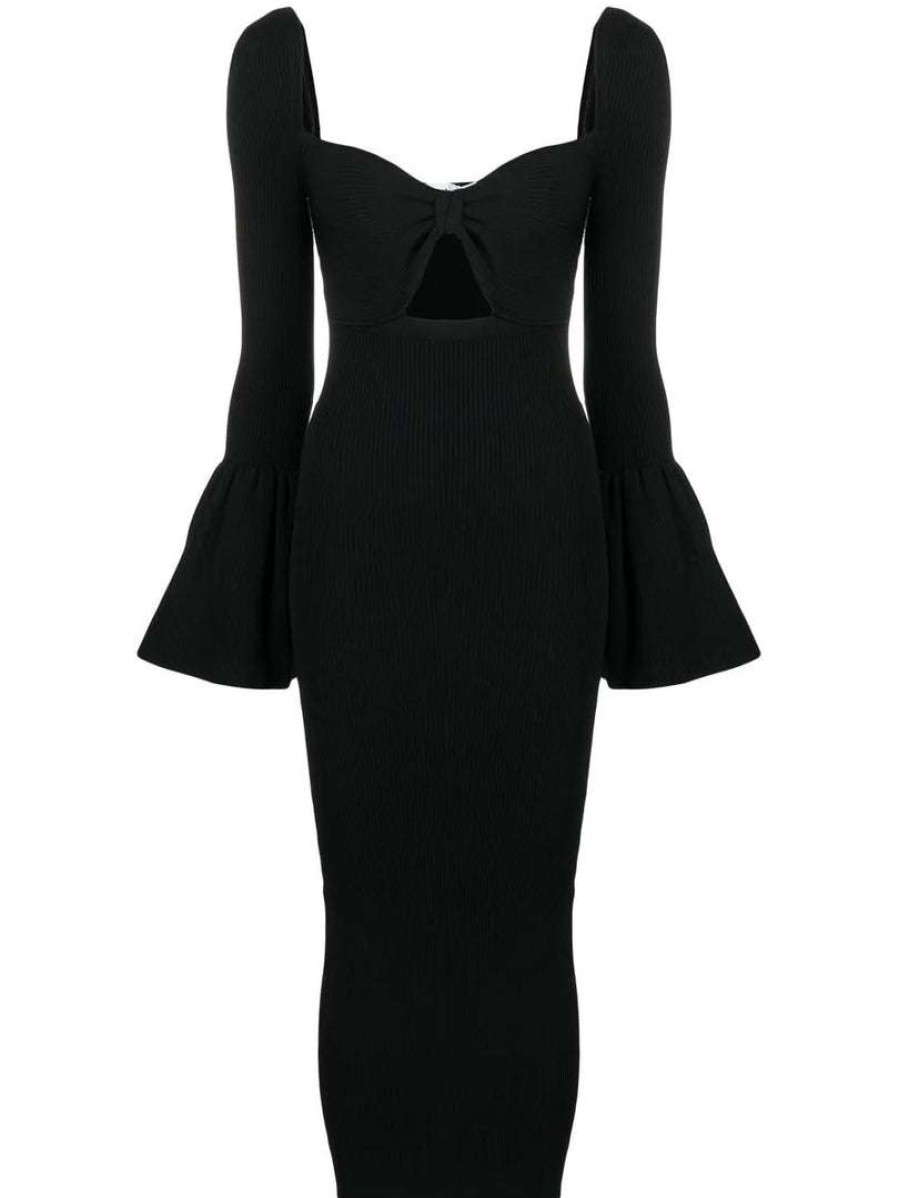 Clothing * | Self Portrait 'Ribbed Knit Bow Bust Midi Dress' New In