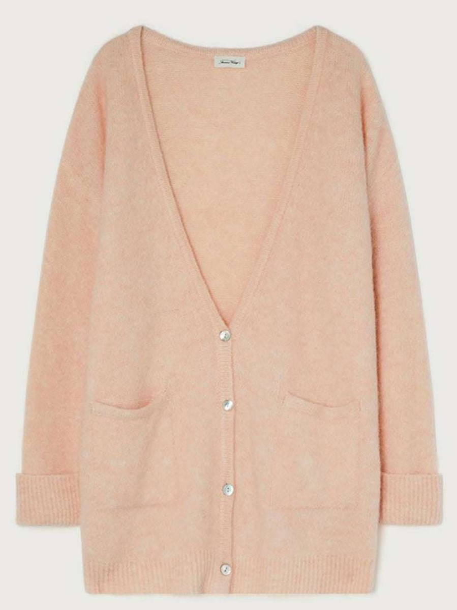 Clothing * | American Vintage Clothing Light Pink Oversized 'East' Melange Knit Cardigan