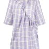 Clothing * | Ganni 'Checked Wrap Tie Mini Dress' New In