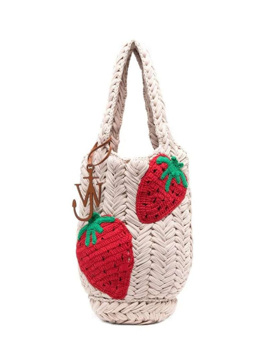 Bags * | Jw Anderson Cream 'Strawberry Knitted Shopper'