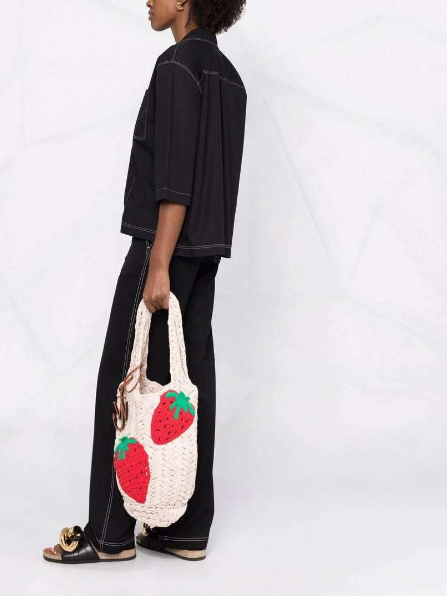 Bags * | Jw Anderson Cream 'Strawberry Knitted Shopper'