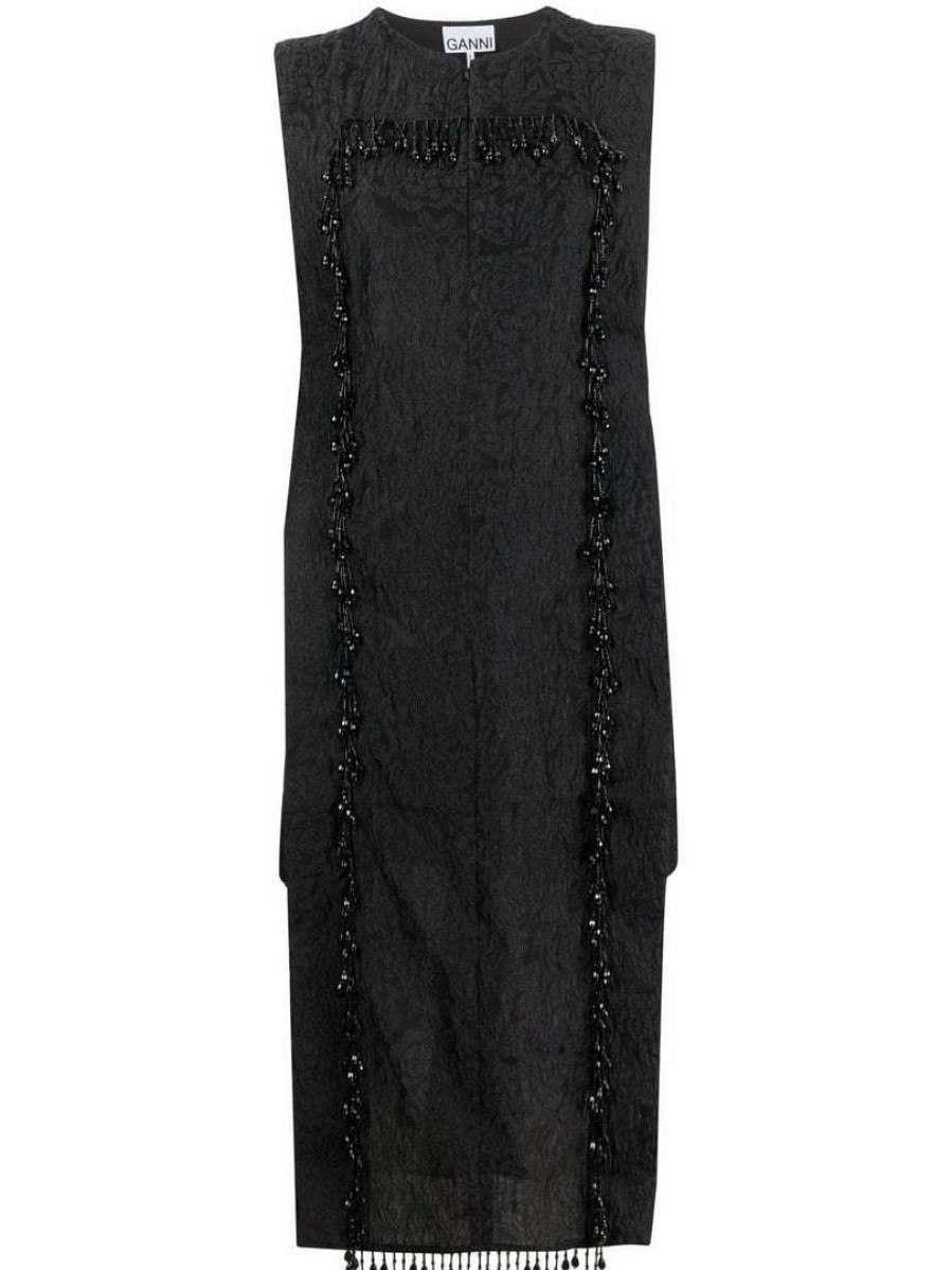 Clothing * | Ganni 'Panelled Jacquard Tassel Midi Dress'