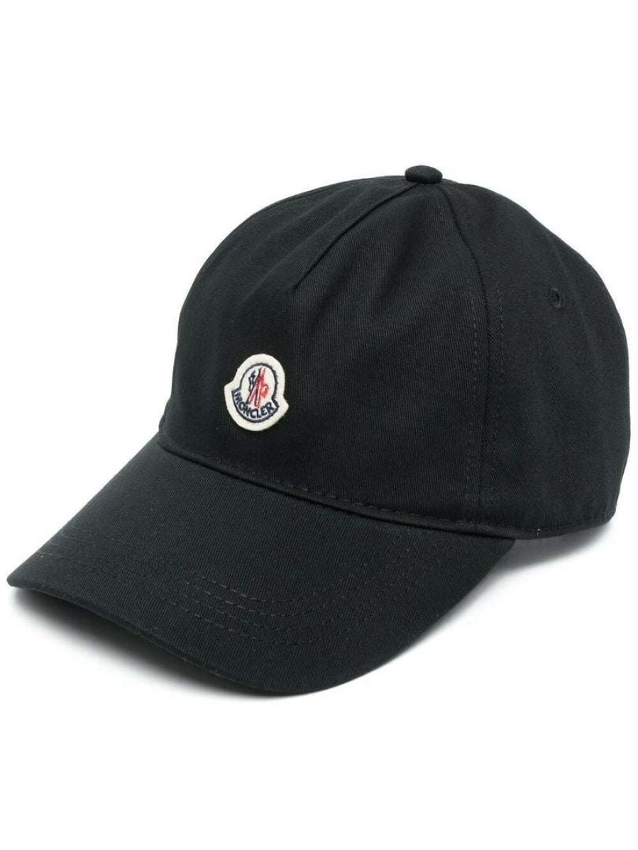 Accessories * | Moncler Black 'Branded Patch Baseball Cap'