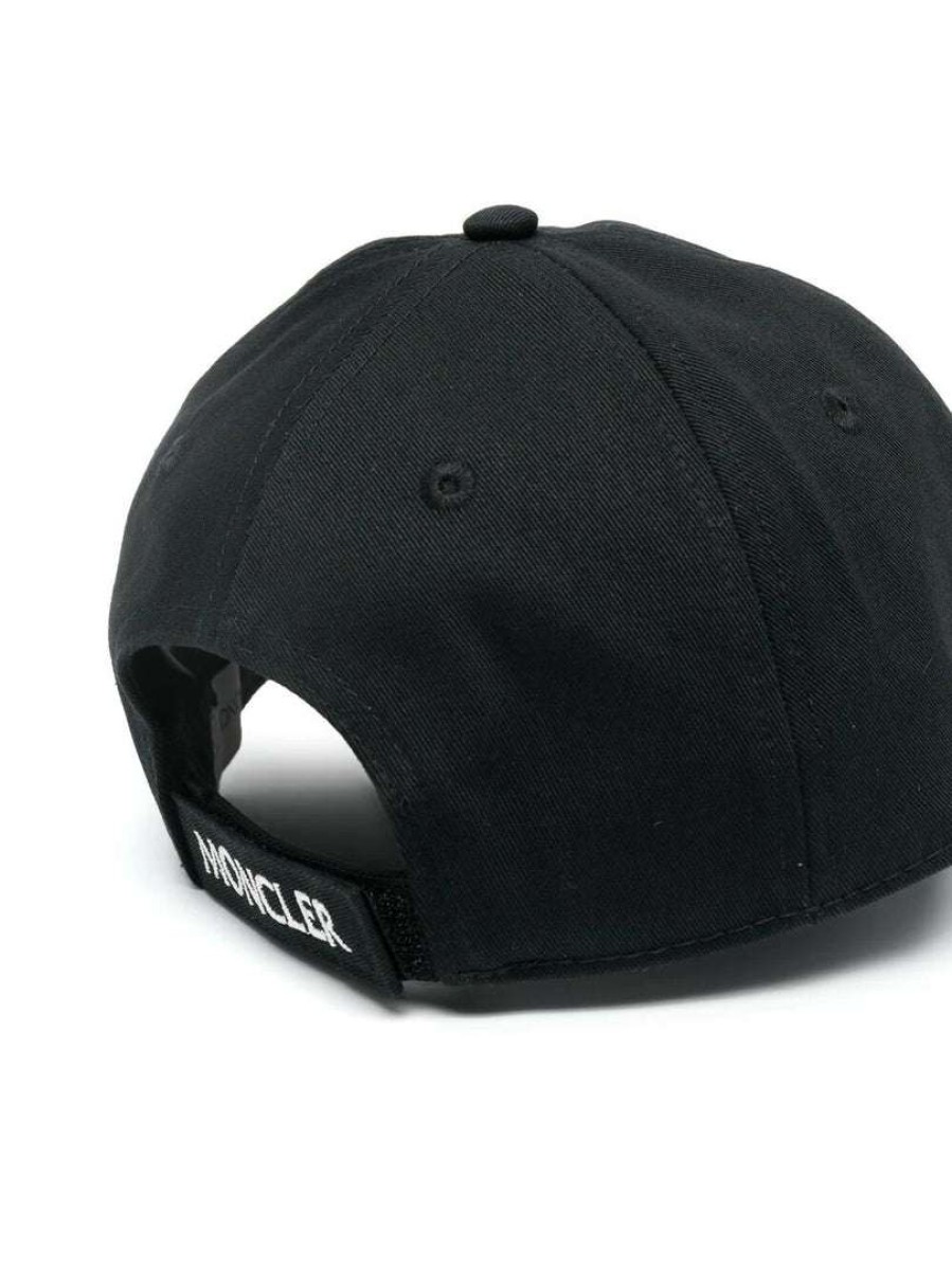 Accessories * | Moncler Black 'Branded Patch Baseball Cap'