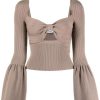 Clothing * | Self Portrait 'Ribbed Knit Bow Bust Top' New In