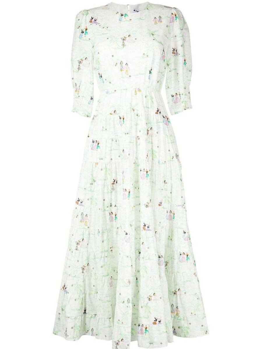 Clothing * | Rixo London 'Agyness' Illustrated Tie Back Midaxi Dress