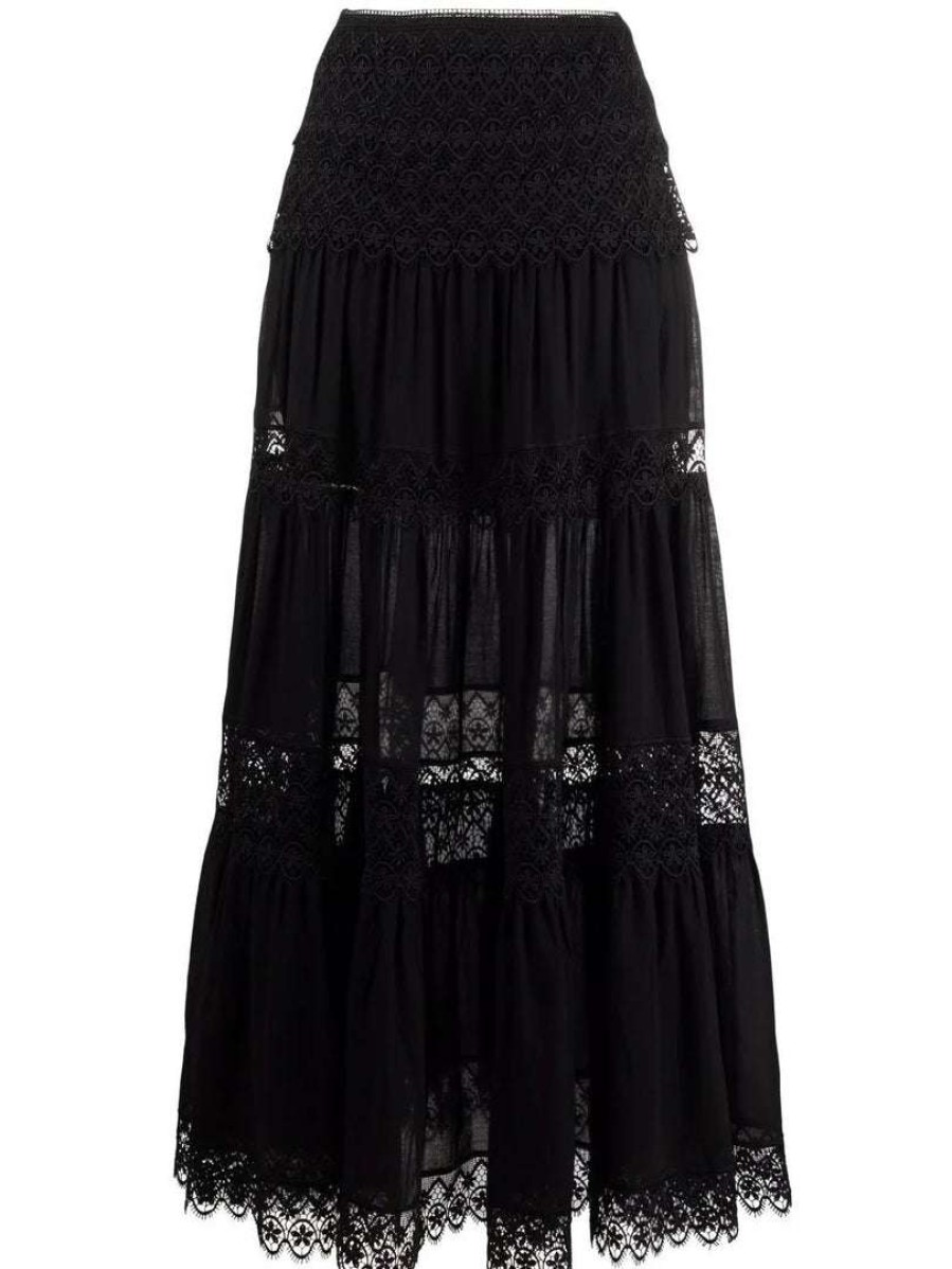 Clothing * | Charo Ruiz Black 'Silke' Long Lace Skirt Clothing