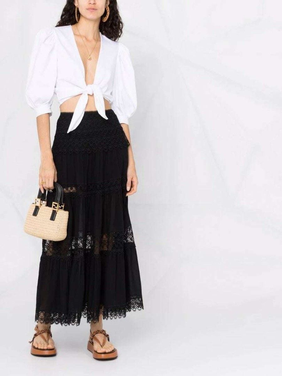 Clothing * | Charo Ruiz Black 'Silke' Long Lace Skirt Clothing