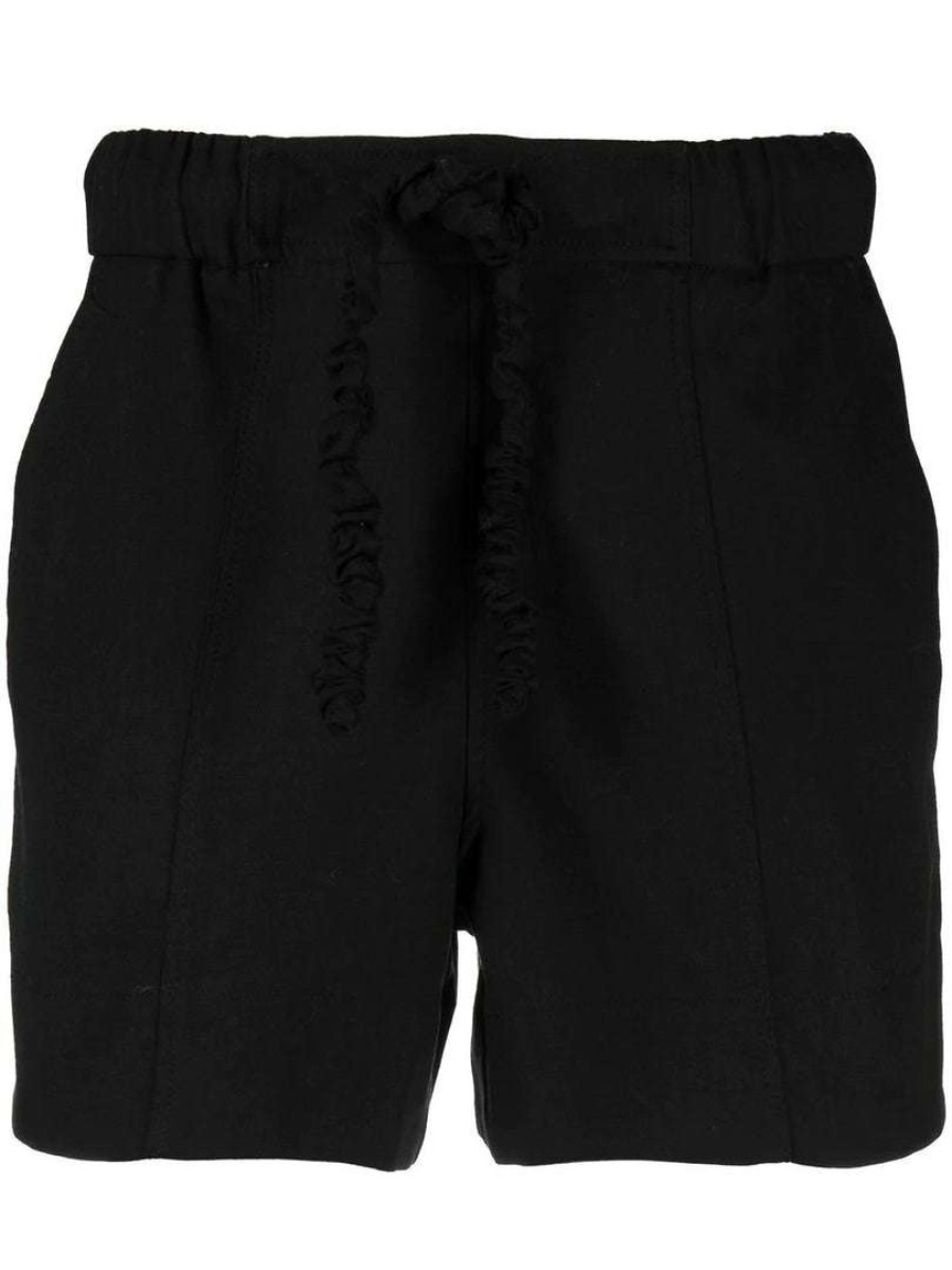 Clothing * | Ganni Black 'Crinkled Drawstring Detail Shorts'