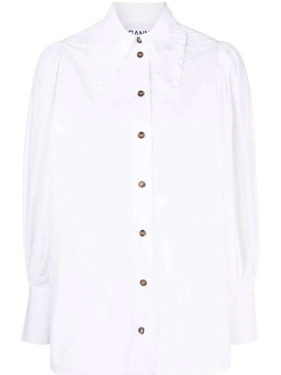 Clothing * | Ganni 'White Oversized Pointed Collar Shirt'