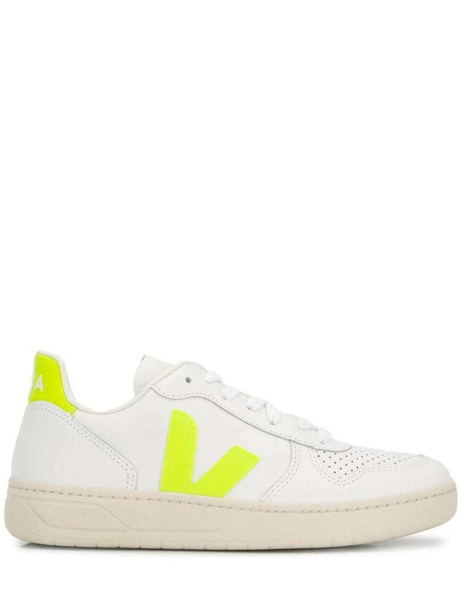 Shoes * | Veja White And Neon Yellow 'V-10' Trainers Shoes