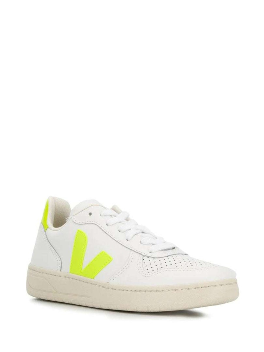 Shoes * | Veja White And Neon Yellow 'V-10' Trainers Shoes