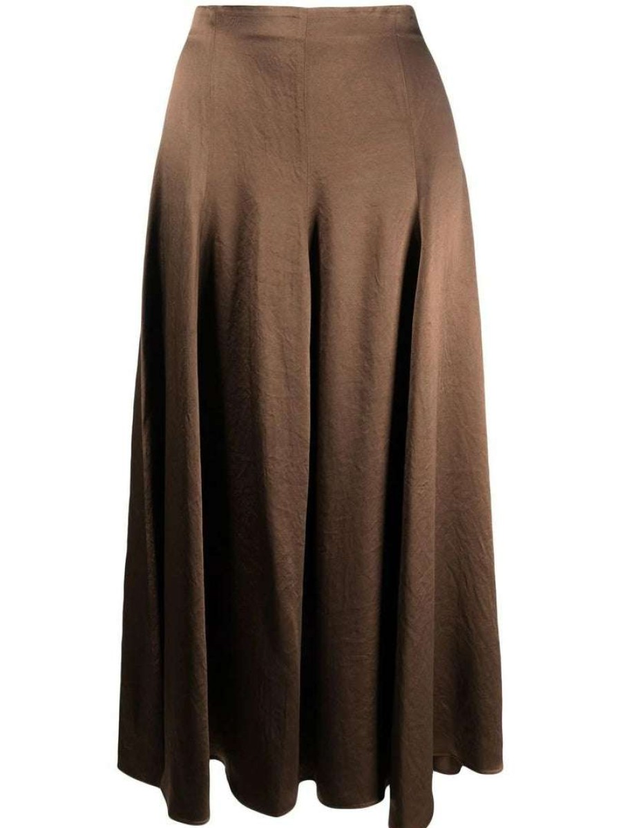 Clothing * | Vince Brown 'Panelled Satin Slip Midi Skirt' Clothing