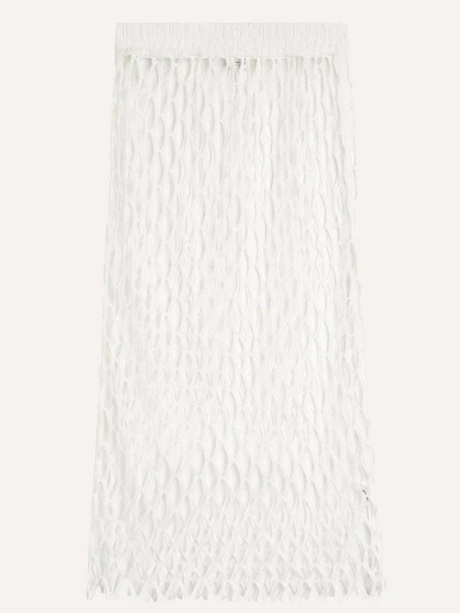 Clothing * | Dries Van Noten Clothing White 'Helido' Mesh Midi Skirt