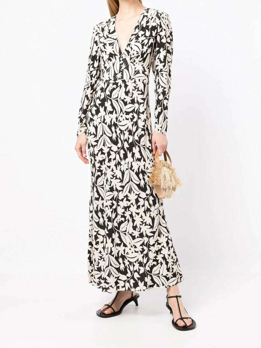 Clothing * | Rixo London Black 'Selma' Floral Palm Print Midi Dress