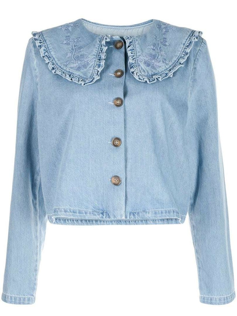 Clothing * | Rixo London 'Debbie' Embroidered Denim Shacket