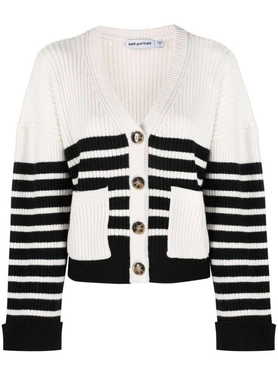 Clothing * | Self Portrait Clothing 'Mariner Stripe Knit Cardigan'