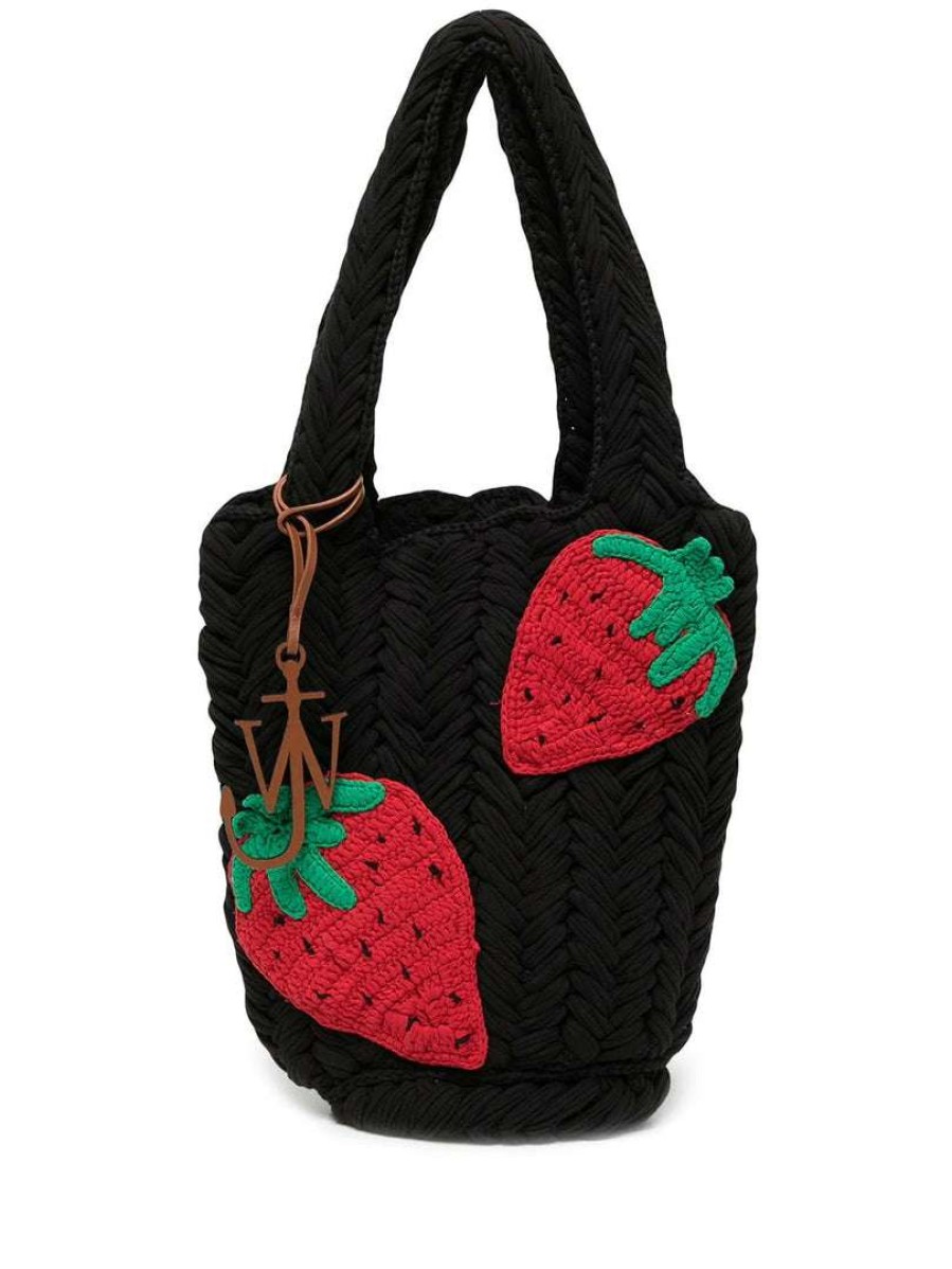 Bags * | Jw Anderson Black 'Strawberry Knitted Shopper' Bags