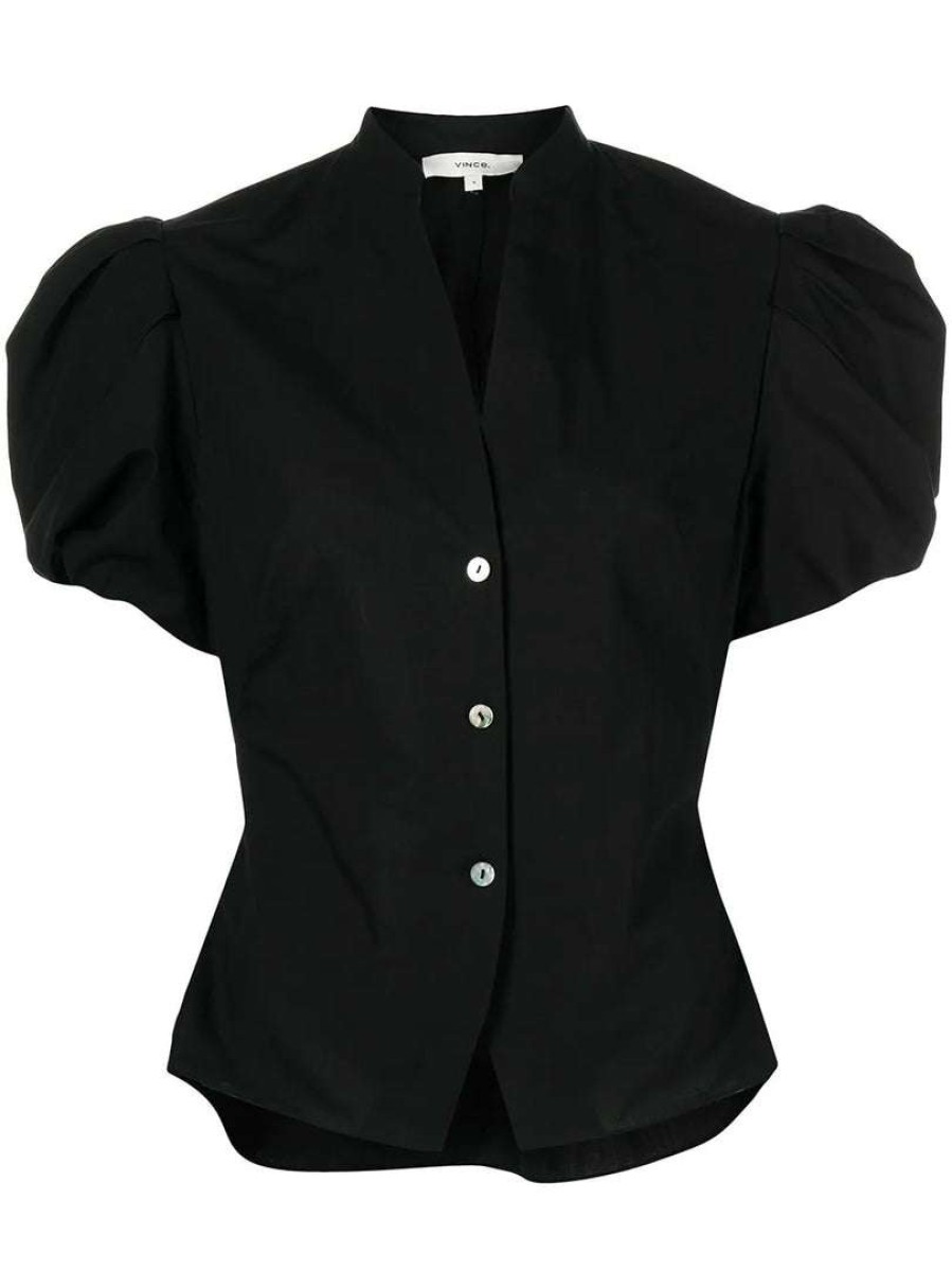 Clothing * | Vince New In Black 'Draped Puff Sleeve Blouse'