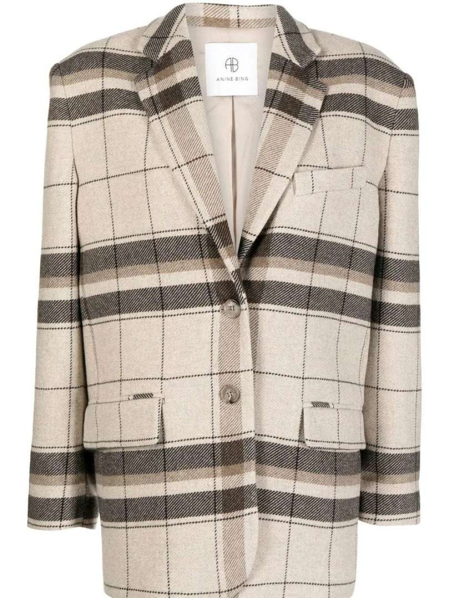 Clothing * | Anine Bing Clothing Checked 'Quinn' Wool Blazer