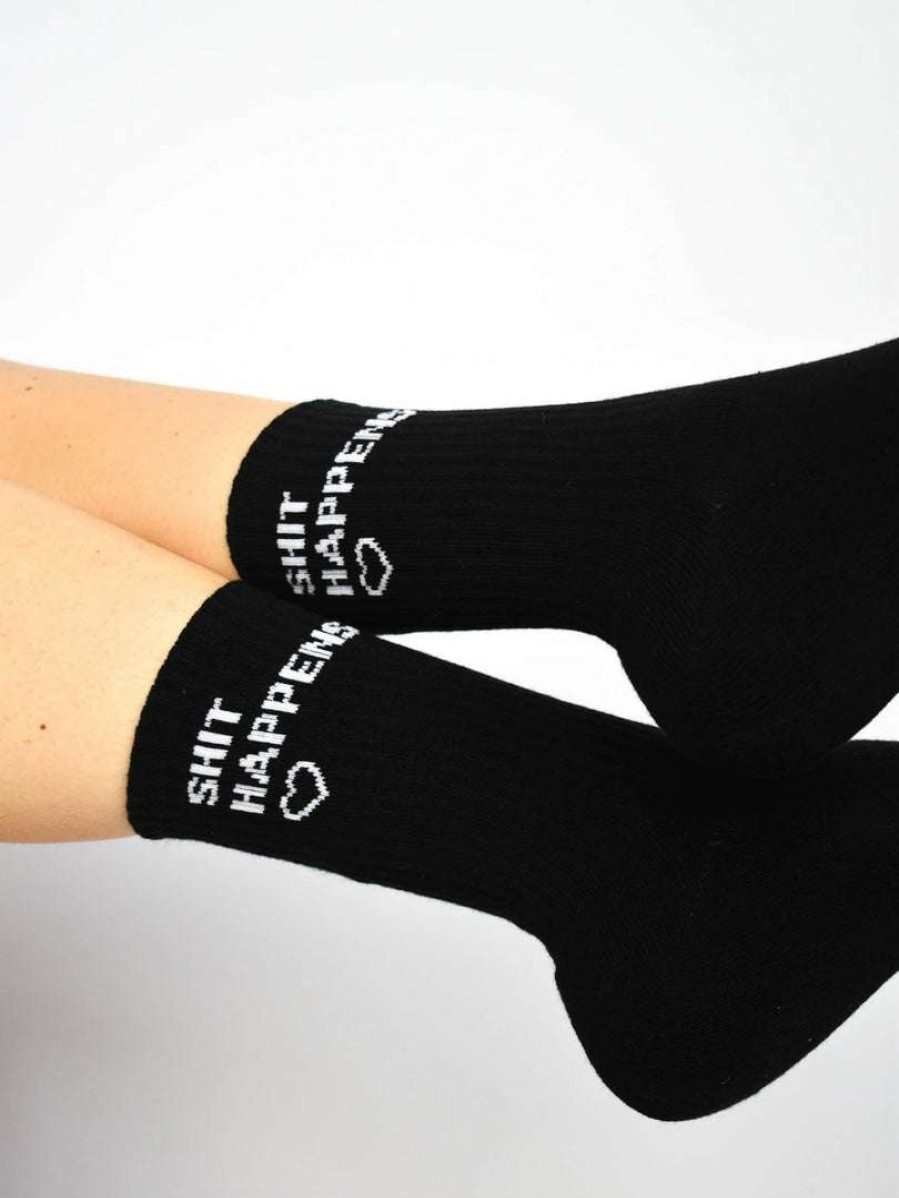 Accessories * | Soxygen Unisex Black 'Shit Happens' Classic Socks Accessories