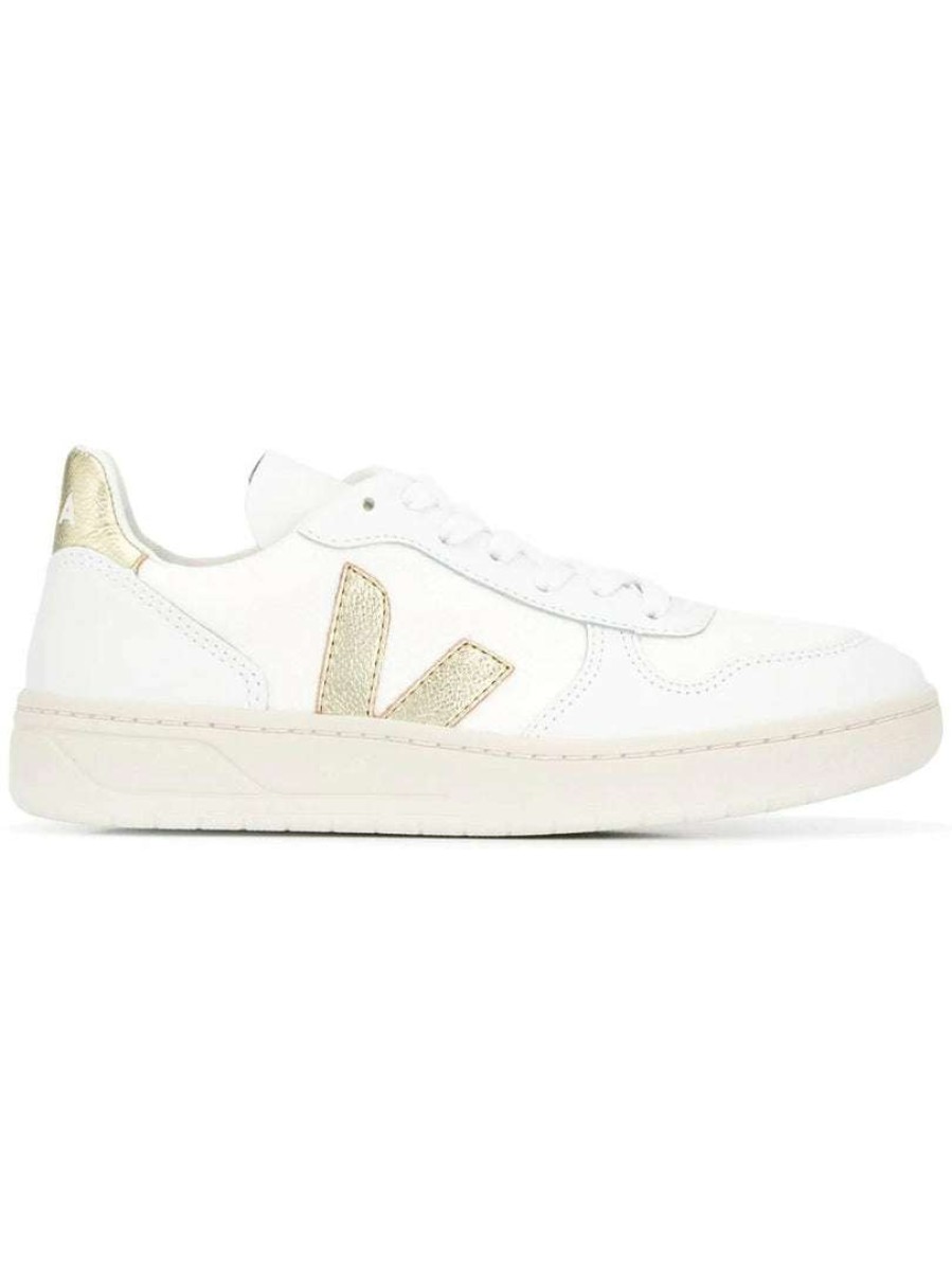 Shoes * | Veja White And Gold 'V-10' Trainers Shoes