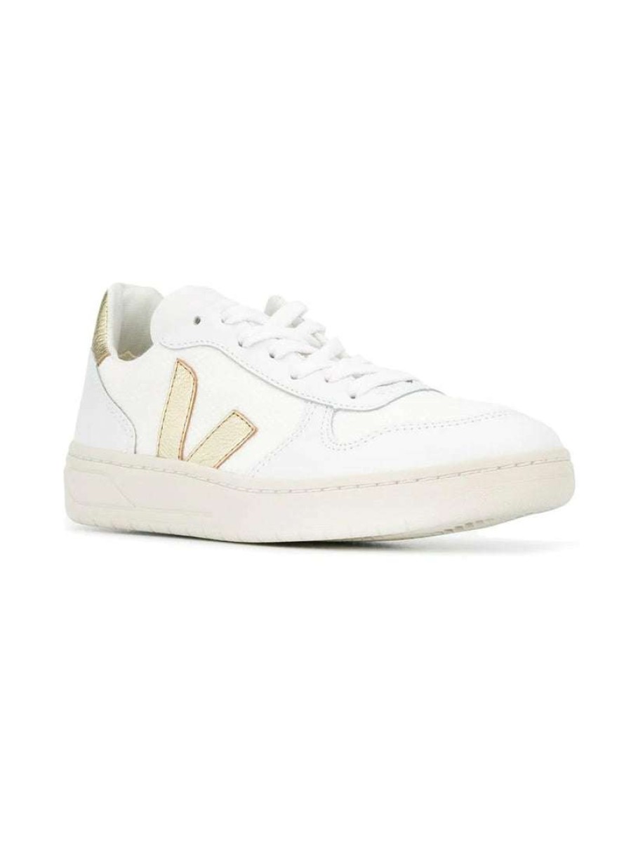 Shoes * | Veja White And Gold 'V-10' Trainers Shoes