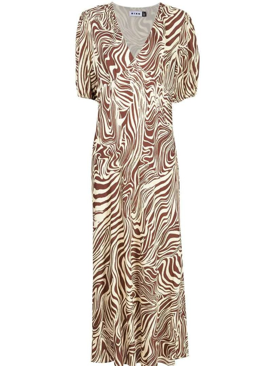 Clothing * | Rixo London 'Poppy' Marble Zebra Print Midi Dress