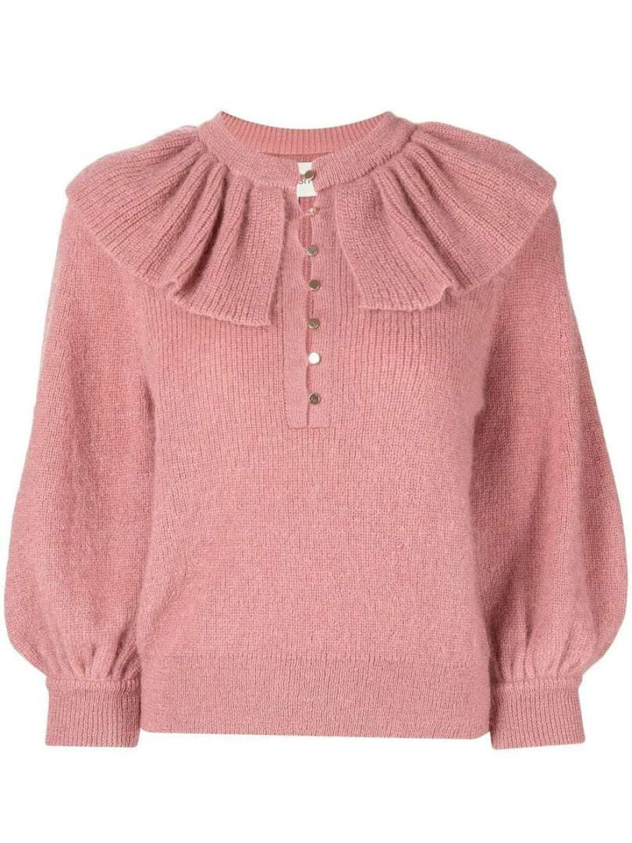 Clothing * | Ba&Sh Pink 'Hoa' Ruffle Sweater Clothing