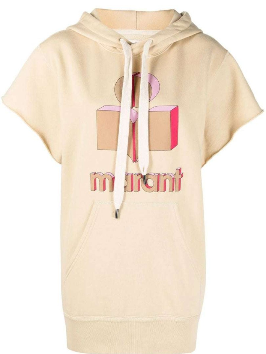 Clothing * | Isabel Marant Etoile Honey Toned Oversized 'Milesy' Short Sleeve Logo Hoodie Clothing