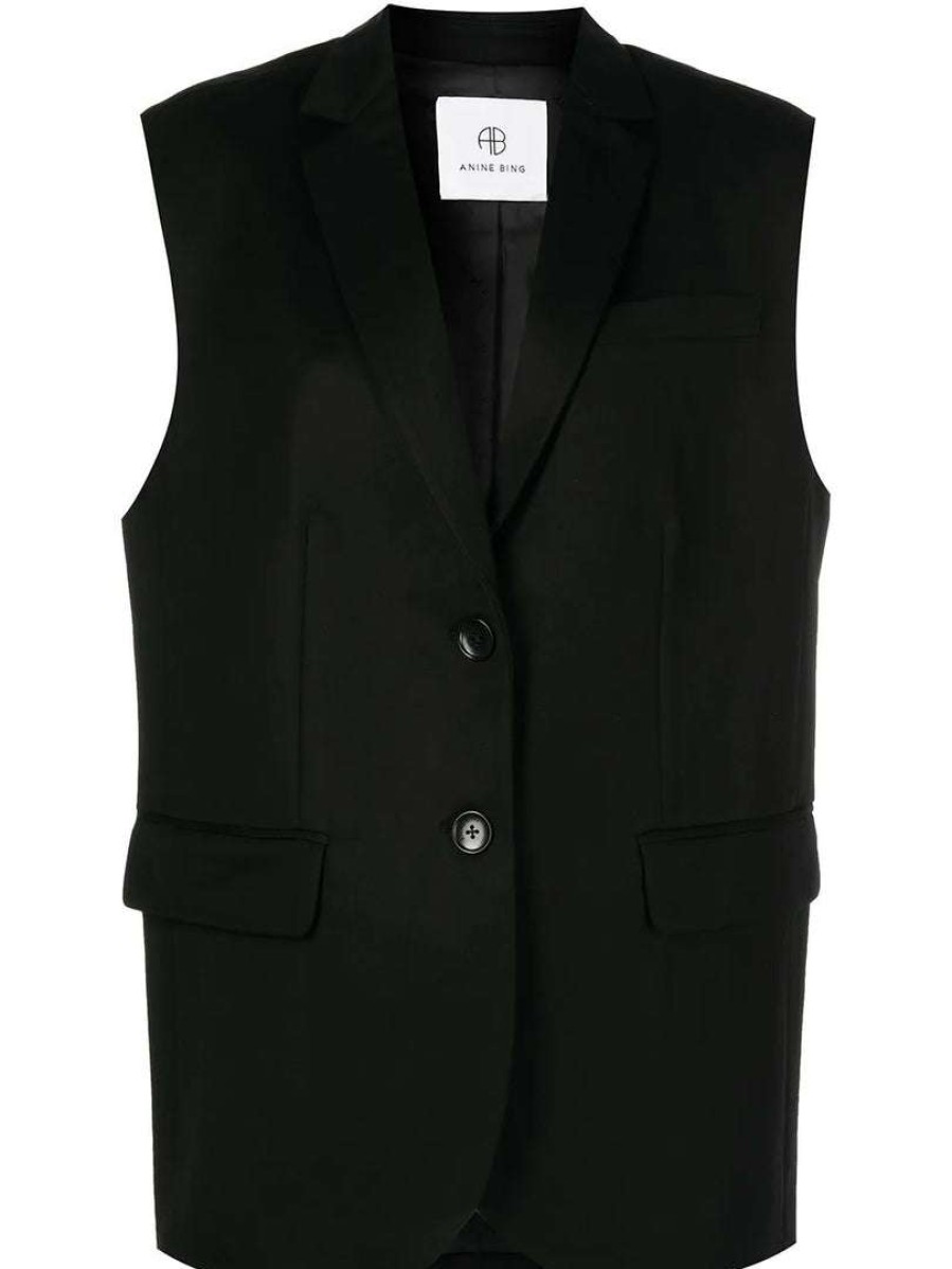 Clothing * | Anine Bing Oversized 'Tay' Wool Sleeveless Blazer New In