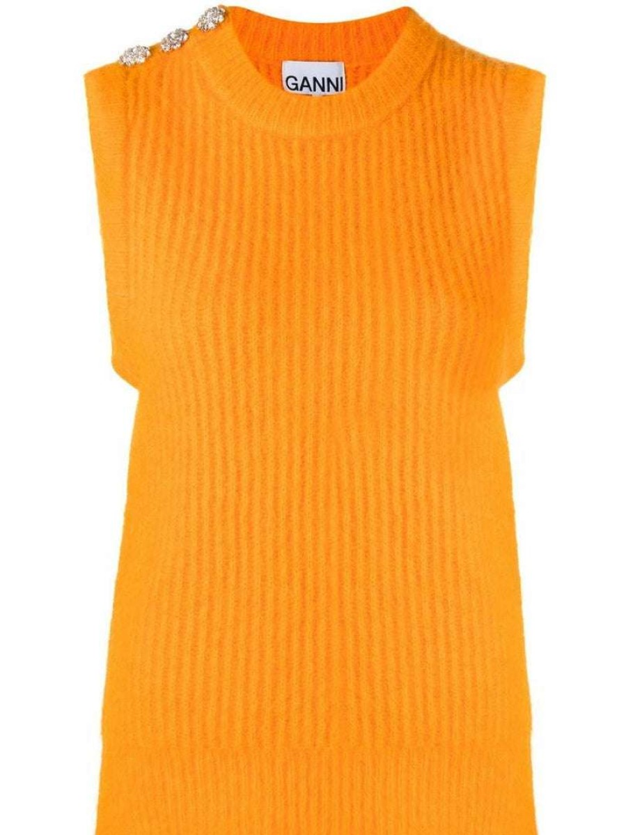 Clothing * | Ganni Orange 'Diamante Detail Knitted Vest'