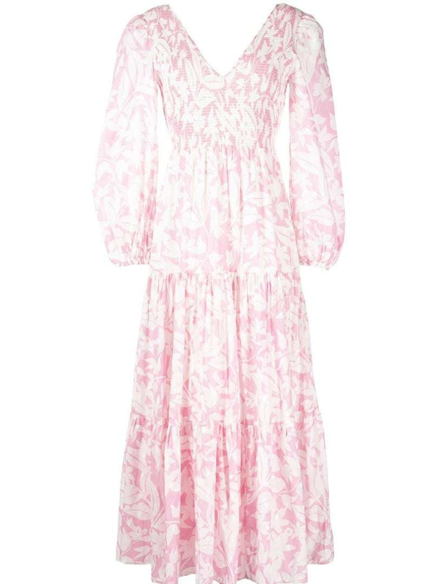 Clothing * | Rixo London 'Brooke' Shirred Floral Palm Maxi Dress