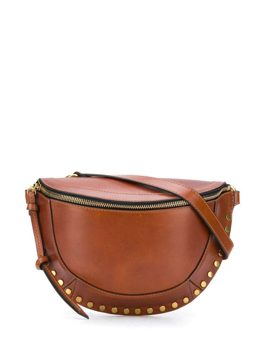 Bags * | Isabel Marant Bags Brown 'Skano' Studded Clutch Bag