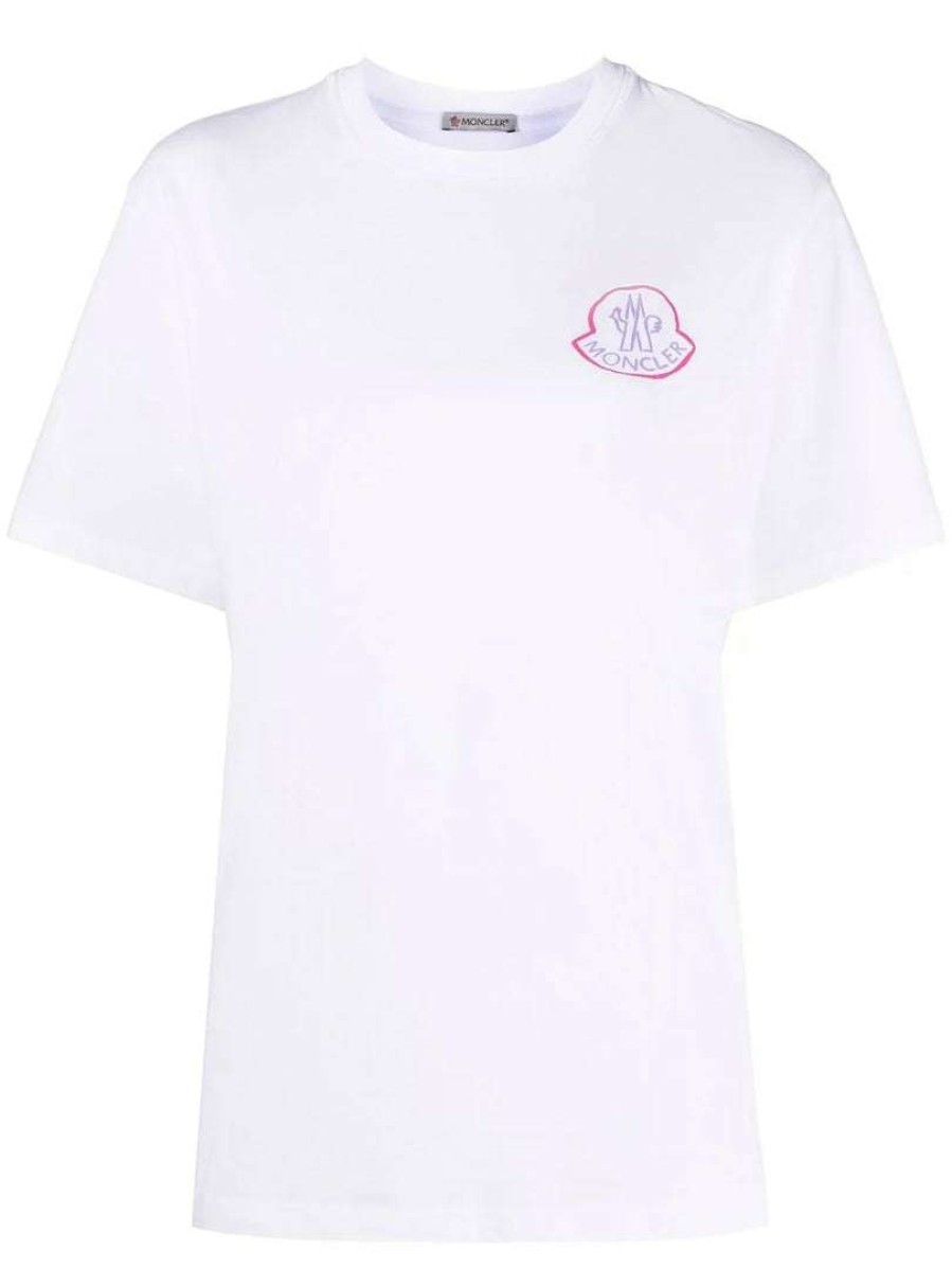 Clothing * | Moncler White 'Logo Printed T-Shirt'