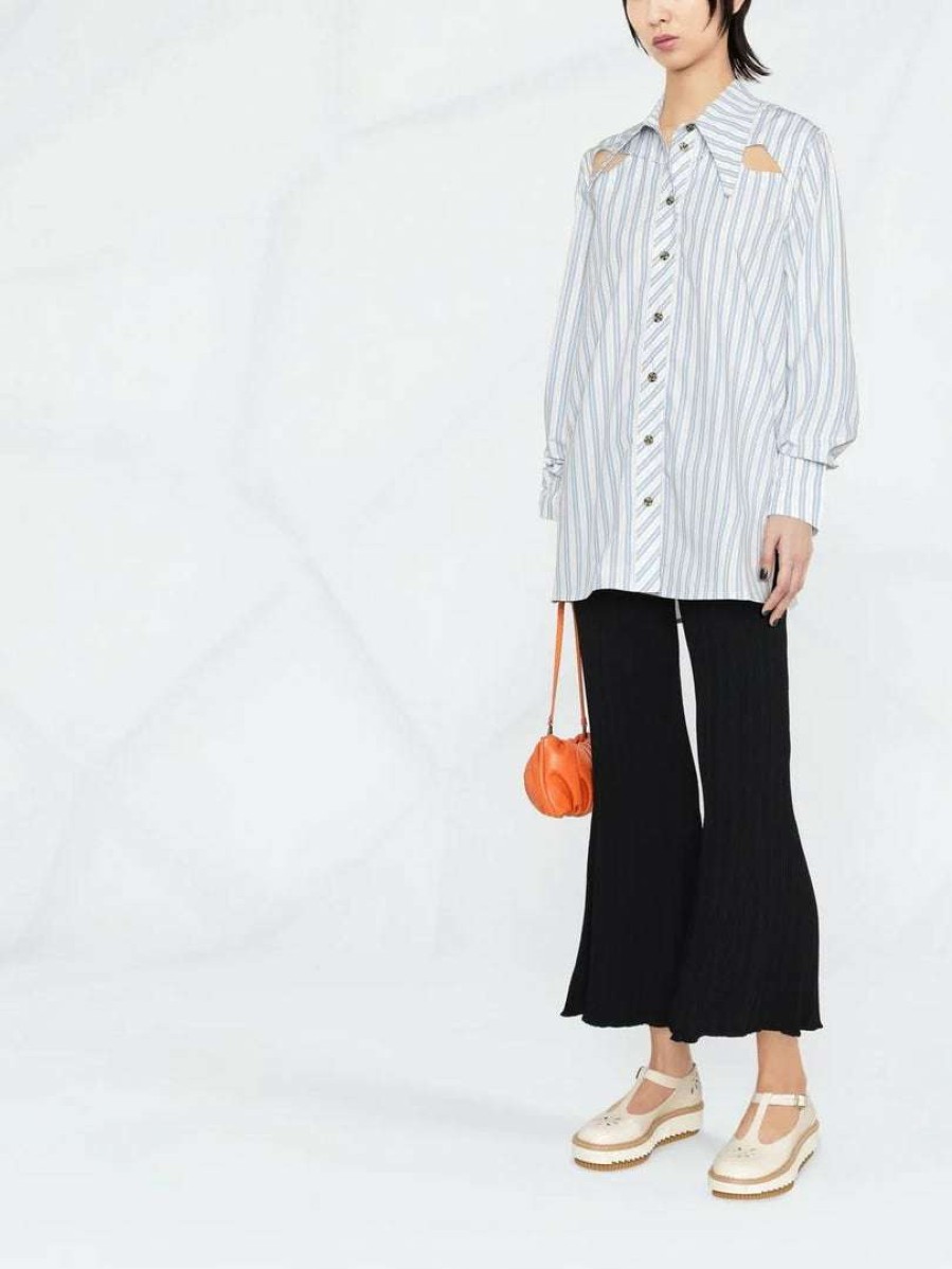 Clothing * | Ganni 'Oversized Striped Cut Out Detail Shirt' New In