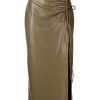 Clothing * | Nanushka Olive Green 'Malorie' Ruched Midi Skirt Clothing