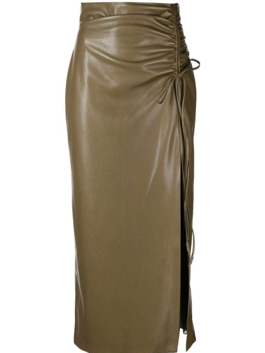 Clothing * | Nanushka Olive Green 'Malorie' Ruched Midi Skirt Clothing