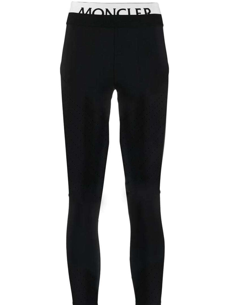 Clothing * | Moncler Black 'Brand Detailed Perforated Leggings'